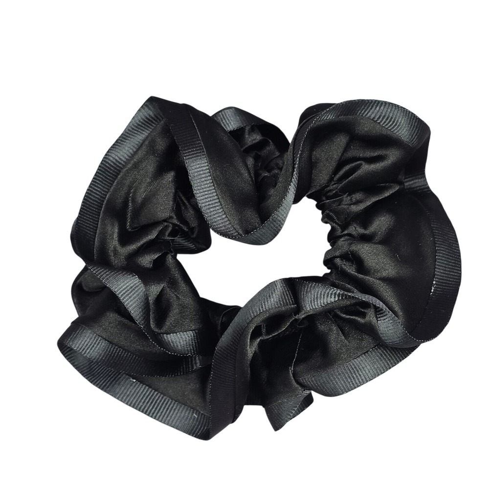 Black Ruffles Silk Hair Tie Accessories Scrunchie‎ Handmade SB24